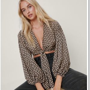 New Giraffe Oversized Sleeve Knot Front Blouse